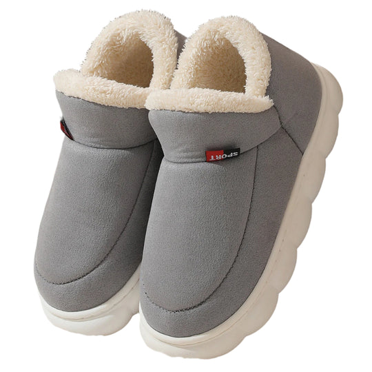 Winter Plush Cotton Shoes for Women and Men Warm Suede House Shoes For Parents Solid Color Thick-soled Grey shoes Zimivas