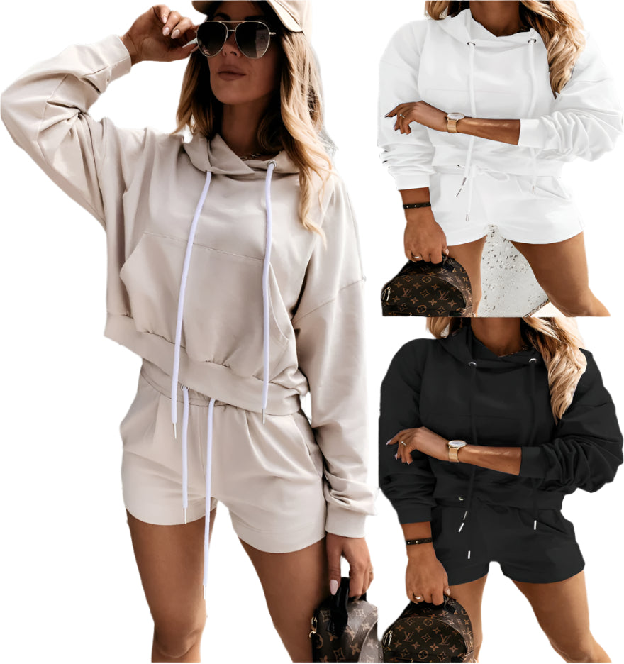 Casual Sports Shorts Hooded Sweater Set Women Clothing Zimivas