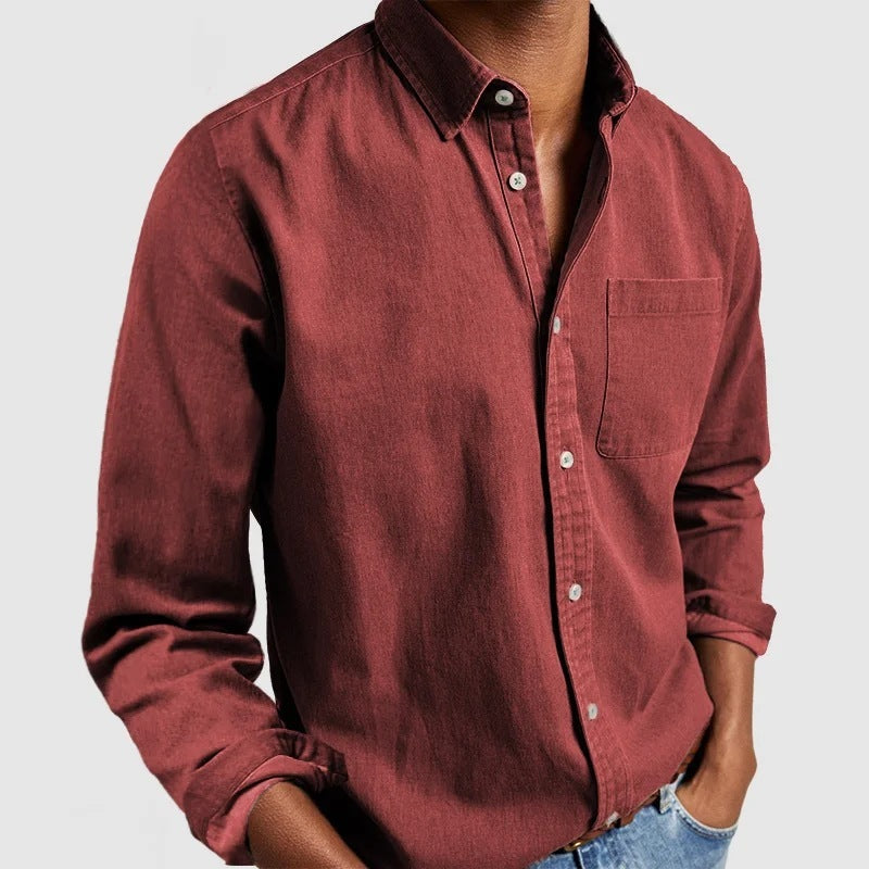 2024 Men's Shirt New Long Sleeve Lapel Red Men Clothing Zimivas