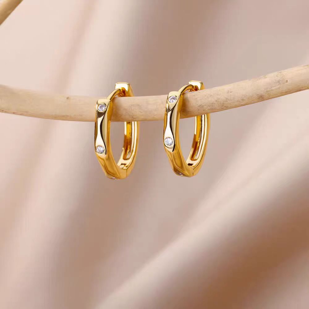 18K Gold Light Luxury All-match Simple Earrings 7 Style Jewelry Zimivas