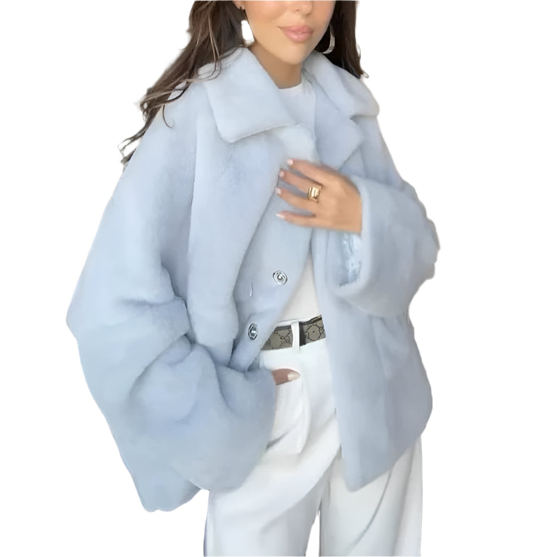 Loose Lapel Single Breasted Furry Coat Winter Fashion Fleece Long Sleeve Jacket Plush Short Top For Woman Women Clothing Zimivas