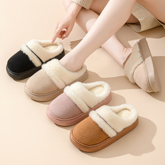 Fashion Warm Cotton Slippers For Women Leisure Thick Bottom Non-slip Plus-velvet House Shoes Winter Bedroom Floor Suede Slipper 4 null