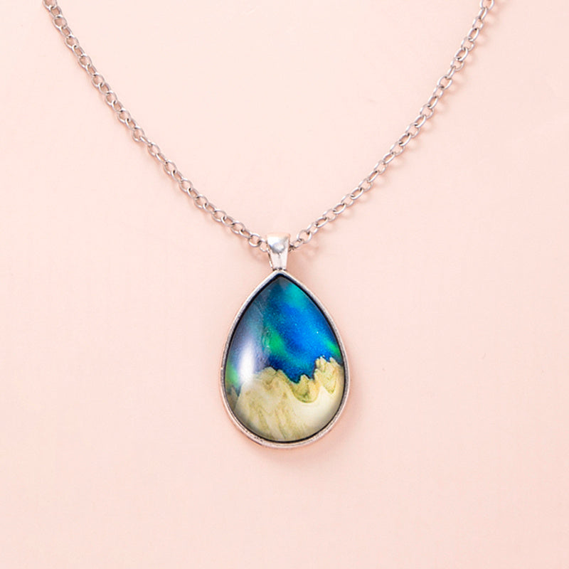 Fashion Aurora Mountains Starry Glass Necklace Silver Teardrop Pendant Necklaces For Women Girls Aesthetic Jewelry Jewelry Zimivas