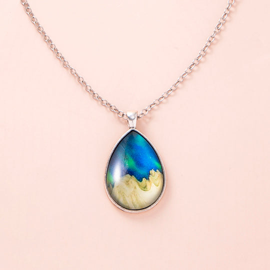 Fashion Aurora Mountains Starry Glass Necklace Silver Teardrop Pendant Necklaces For Women Girls Aesthetic Jewelry Design1 Jewelry Zimivas