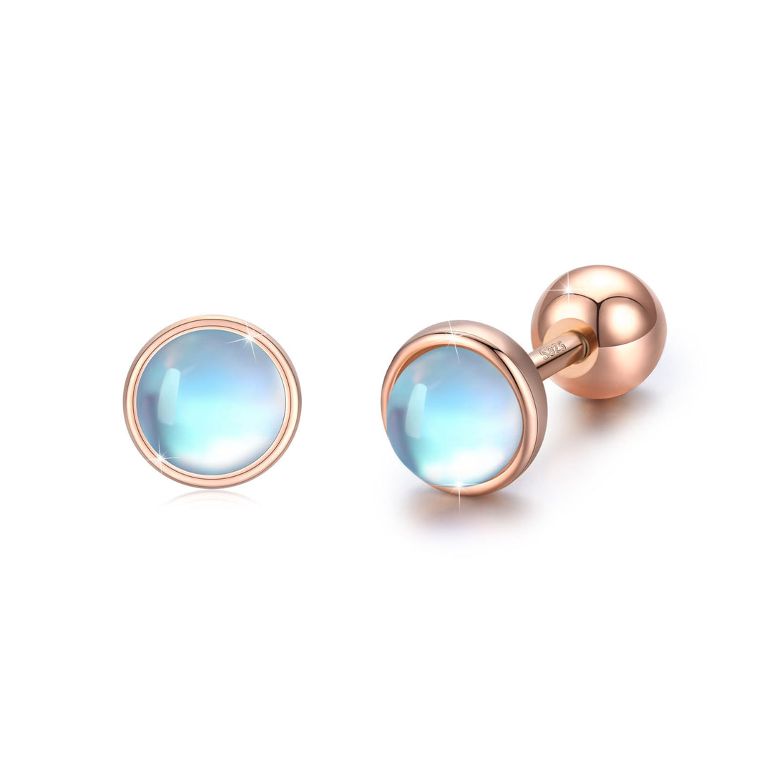 925 Sterling Silver Moonstone Tragus Cartilage Screw Back Hypoallergenic Earrings Rose Gold Jewelry Zimivas