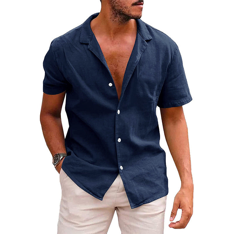 Men's Tops Casual Button Down Shirt Short Sleeve Beach Shirt Summer Mens Clothing Navy blue men clothing Zimivas