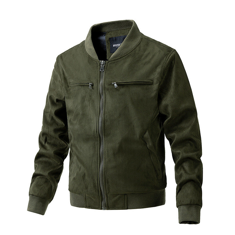 Suede Stand Collar Men's Jacket Double Zipper Pocket Clothing Mens Army Green 0 null