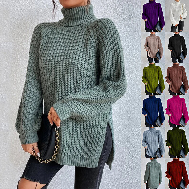 Turtleneck Pullover Sweater With Split Design Fashion Simple Solid Color Long Sleeve Tops Women's Clothing Women Clothing Zimivas