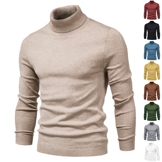 Men's Solid Color Slim Pullover Turtleneck Sweater Winter Casual Tops Clothing Men Clothing Zimivas