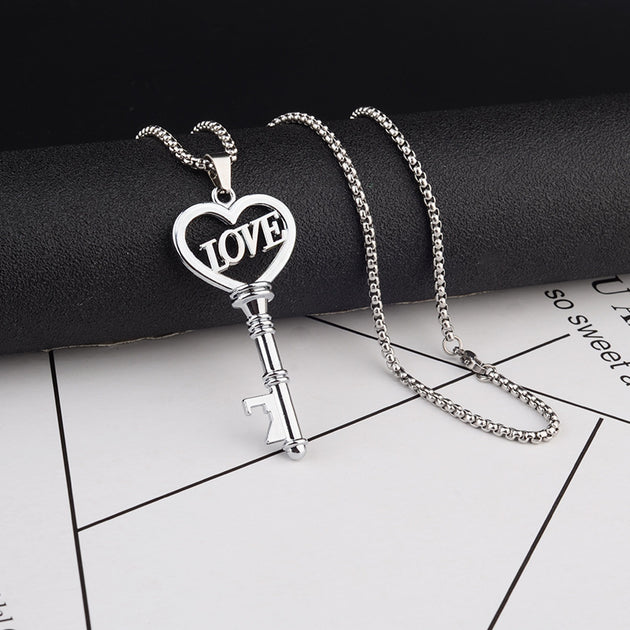 Stainless Steel Necklaces Sweet Heart Key Pendants Choker Chain Korean Fashion Jewelry For Women Jewelry Gifts 0 null