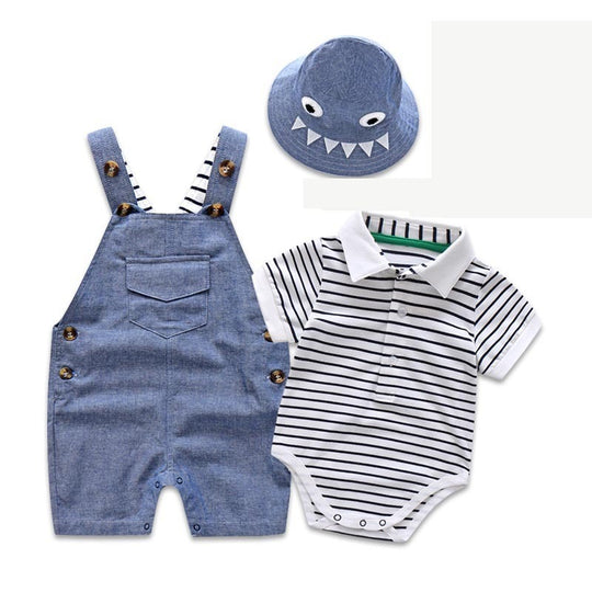 Baby BoysStrap Pants Jumpsuit Hat Three-piece Clothes 0 null