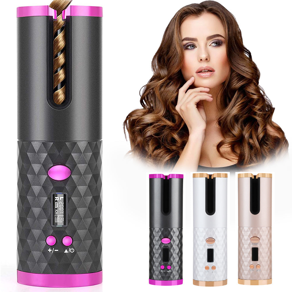 Rechargeable Automatic Hair Curler Women Portable Hair Curling Iron LCD Display Ceramic Curly Rotating Curling Wave Styer hair Zimivas