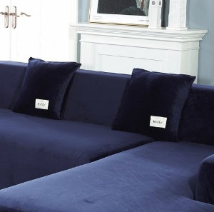 Silver Fox Velvet Living Room Elastic Furniture Sofa Cover Dark Blue two pillowcases 45x45cm 0 null