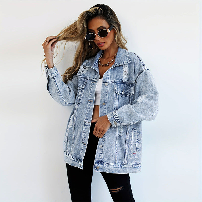 Fashion Denim Jacket Boyfriend-style Ripped Distressed 0 null