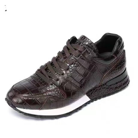 Crocodile Pattern Light Luxury Sports Versatile Elevated Leather Shoes Brown 0 null