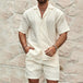 Mens Clothing Men's Loose Short Sleeve Shirt Shorts Casual Suit Beige Men Clothing Zimivas