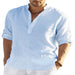 Men's Casual 3pics Cotton Linen Solid Color Long Sleeve Shirt Loose Stand Collar Light Blue Men Clothing Zimivas