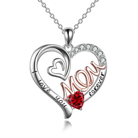 Mom Necklace S925 Sterling Silver Heart CZ Pink Stone Love Mum Pendant Birthstone Jewelry for Women Mother Gifts 5 null