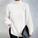 Turtleneck Pullover Sweater With Split Design Fashion Simple Solid Color Long Sleeve Tops Women's Clothing White Women Clothing Zimivas