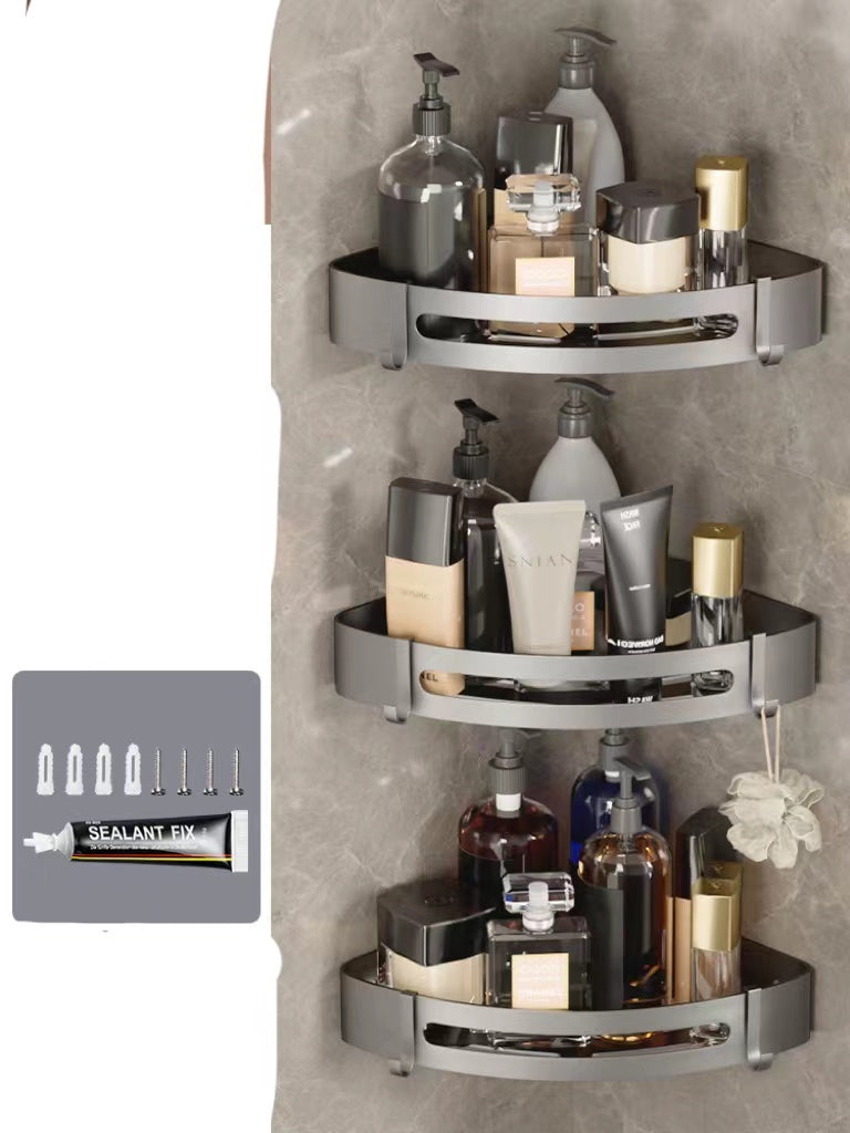 Bathroom Triangle Shelving Bathroom Wall Hanging Shelving Perforated Simple Storage Rack Gun ash Triplex triangle Bathroom Storage Zimivas