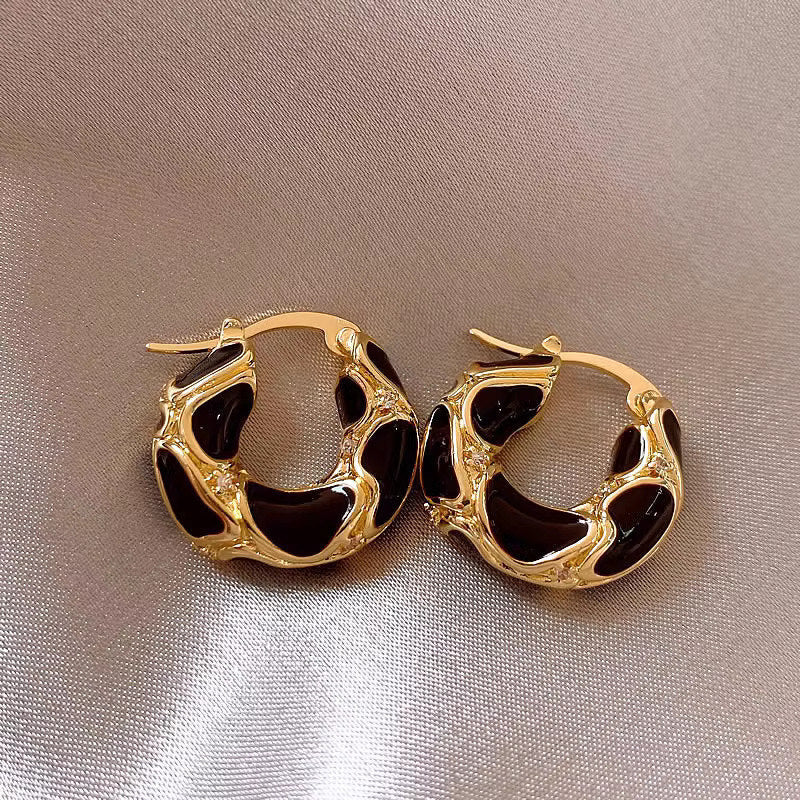 Fashion Jewelry New Trendy Enamel Color Metal Texture Small Hoop Earrings For Women Gold Plated Statement Ear Buckle Creative Jewelry Gifts jewelry Zimivas