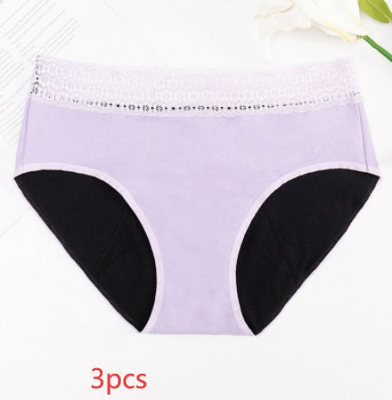 Four-layer Physiological Pants Antibacterial Bottom Gear Briefs Purple 3PCS women underwear null