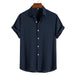 Men's Fashion Solid Color Dark Cell Short Sleeve Shirt Navy Blue Dark Cell 0 null