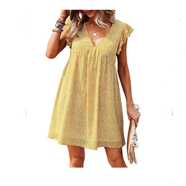 Loose Women's Dresses V-neck Sexy Skirts dress Summer Yellow women clothing Zimivas