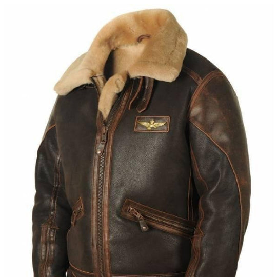 Men's Casual Winter Coat Bomber Men Faux Fur Leather Jacket । Brown Aviator Jackets । Sherpa Jacket - Brown Brown L Women Clothing Zimivas