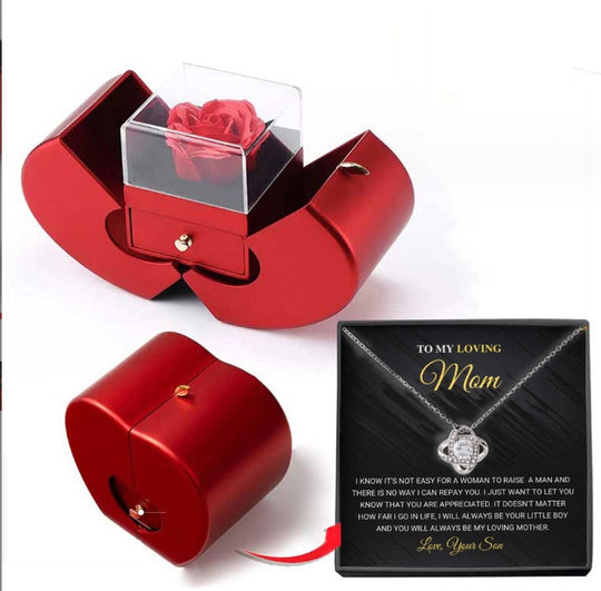 Fashion Jewelry Box Red Apple Christmas Gift Necklace Eternal Rose For Girl Mother's Day Valentine's Day Gifts With Artificial Flower Rose Flower Jewelry Box Necklace Silver Card Apple Box English necklace Zimivas