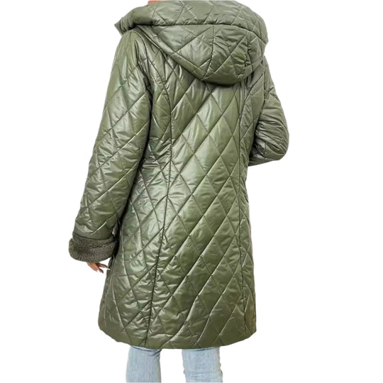 women Coats & Jackets Pure Color Cotton Clothing Hooded Quilted Down Jacket Winter Fashion Wrap Coat Long Sleeve Padded Puffer Outerwear with Pockets Women Clothing Zimivas