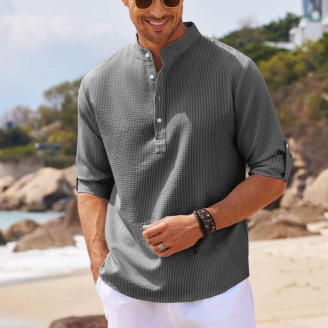 Men's Casual Shirt Long Sleeve Stand Collar Solid Color Shirt Mens Clothing men clothing Zimivas