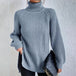 Turtleneck Pullover Sweater With Split Design Fashion Simple Solid Color Long Sleeve Tops Women's Clothing Lake blue Women Clothing Zimivas