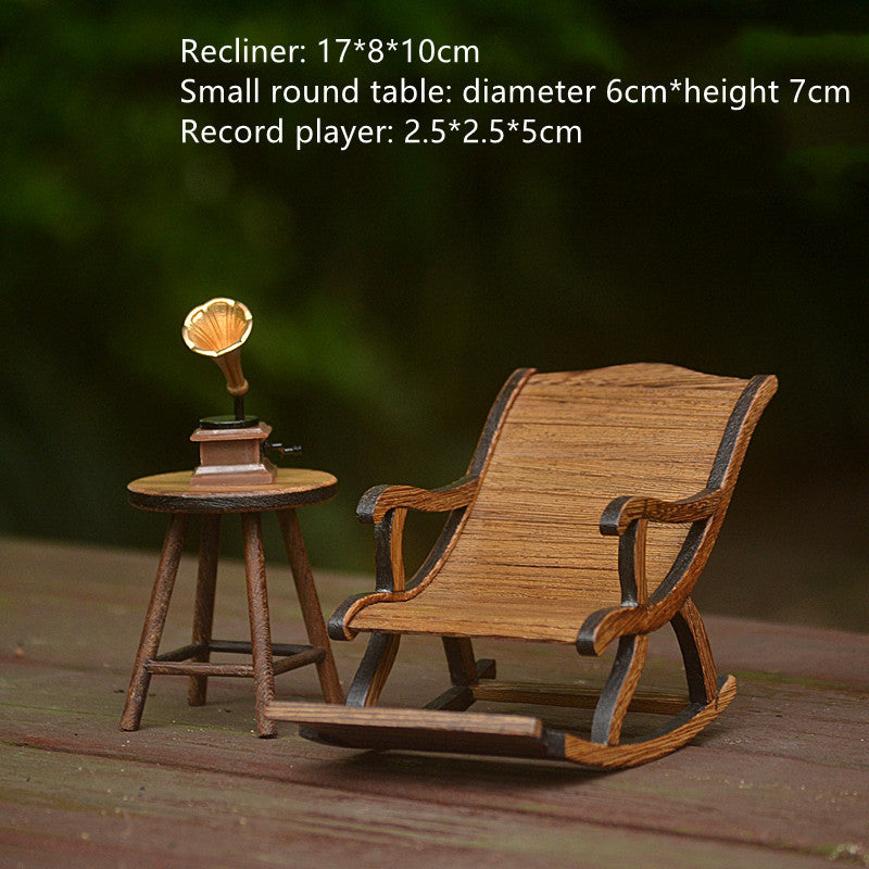 Furniture Model Mahogany Mini Reclining Chair Record Player Ornaments 1Set 0 null