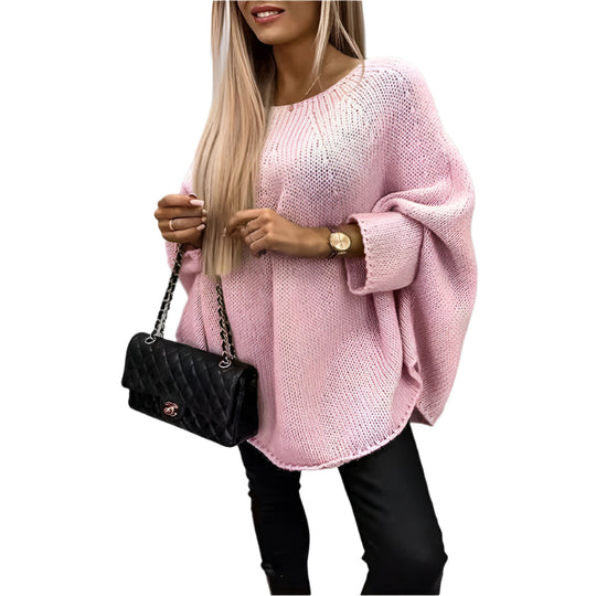 Winter Loose Batwing Sleeve Pullover Sweater Fashion Oversized Knitted Shawl Sweater Tops For Women Clothing Pink women clothing Zimivas