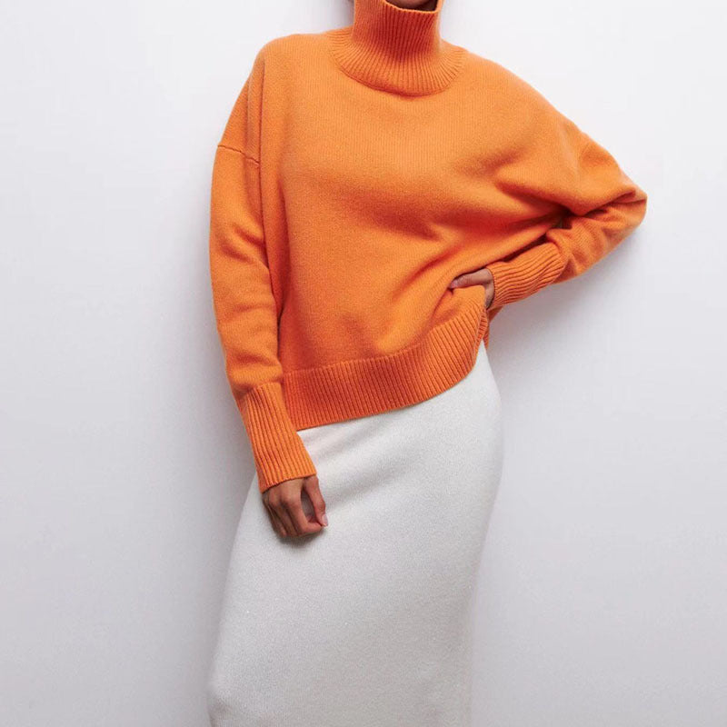 Women's Long-sleeved Pullover Solid Color Sweater Orange 0 null