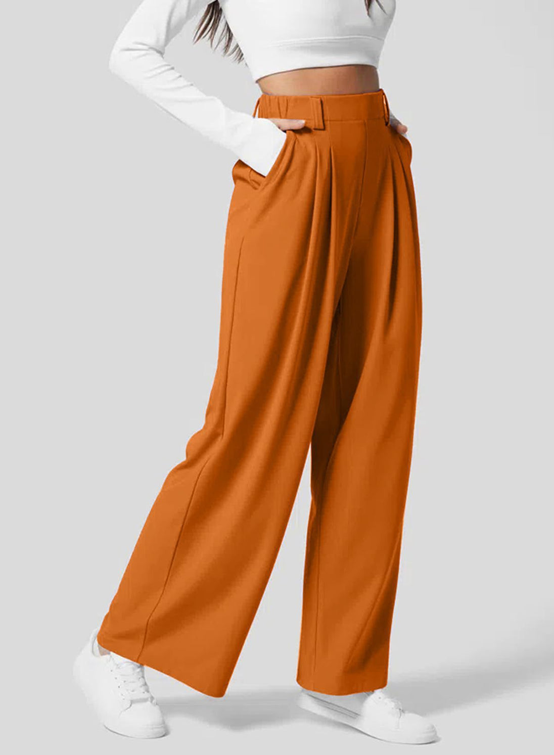 Women's Wide Leg Pants Elastic High Waist Waffle Knit Casual Coral 0 null