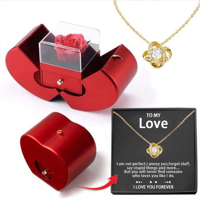 Fashion Jewelry Box Red Apple Christmas Gift Necklace Eternal Rose For Girl Mother's Day Valentine's Day Gifts With Artificial Flower Rose Flower Jewelry Box LOVER necklace gold card box English necklace Zimivas