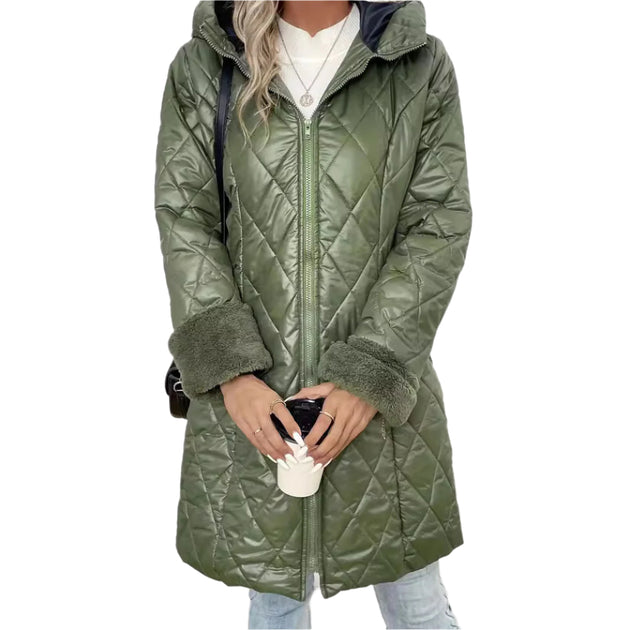 women Coats & Jackets Pure Color Cotton Clothing Hooded Quilted Down Jacket Winter Fashion Wrap Coat Long Sleeve Padded Puffer Outerwear with Pockets Women Clothing Zimivas