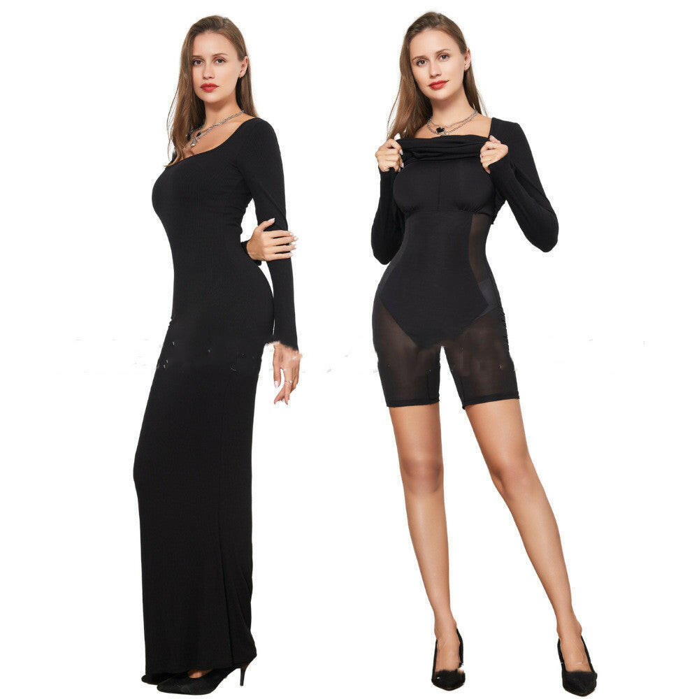 Two-in-one With Lining Double-layer Belly Contracting Hip Lifting Long Sleeve Narrow Dress women clothing Zimivas