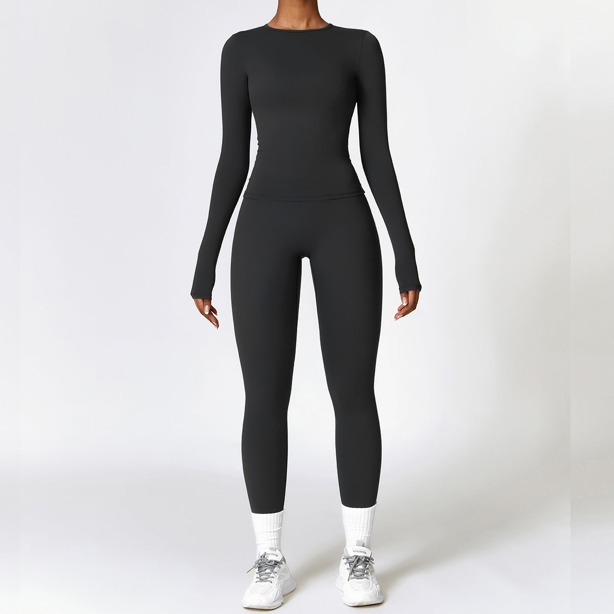 Tight-fitting Brushed Yoga Suit Quick-drying Fitness Clothes Fitness Long Sleeve Tracksuits Sports Suit Gym Top High Waist Leggings Women Sets Yoga Set Black Women Clothing Zimivas