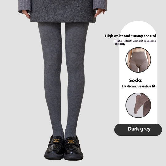 Winter High Waist Leggings With Sock Fashion Slim Pantyhose Warm Thin Legs Pants Women Clothing Deep gray feet connected women clothing Zimivas