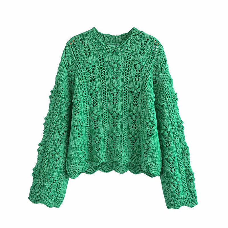 Round Neck Long Sleeve Drape Women's Straight Cut Casual Knit Sweater Green 0 Zimivas