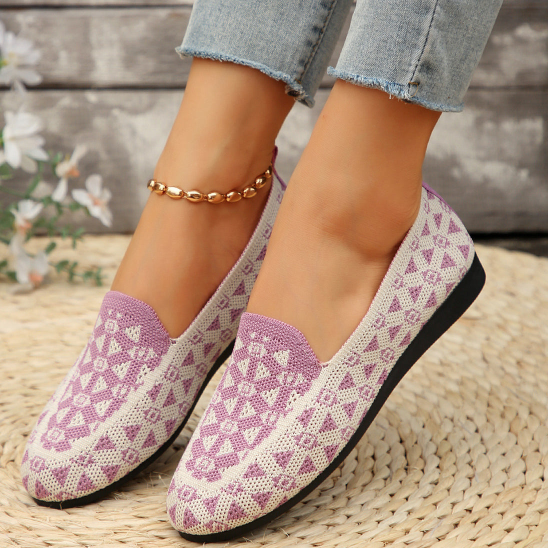 Round Toe Flat Shoes Fashion Casual Hollow Breathable Knitted Shoes Loafers For Women women shoes Zimivas