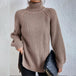 Turtleneck Pullover Sweater With Split Design Fashion Simple Solid Color Long Sleeve Tops Women's Clothing Khaki Women Clothing Zimivas