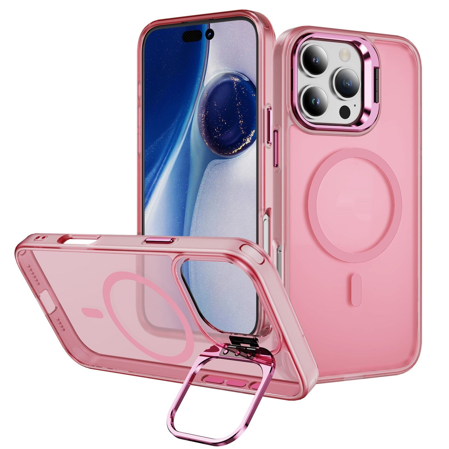 Magnetic Phone Case Lens Bracket Phone Case Transparent Pink 0 null