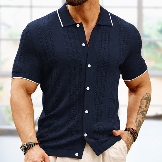 Short-sleeved Polo Shirt Summer Button Lapel Top Fashion Business Men's Clothing Navy Blue 0 null