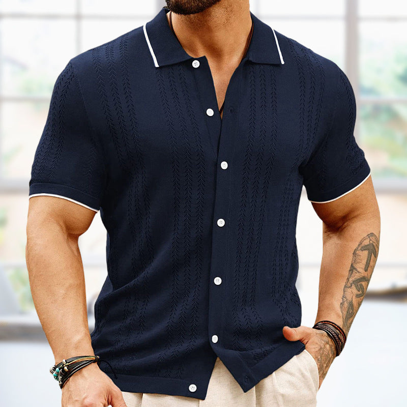 Short-sleeved Polo Shirt Summer Button Lapel Top Fashion Business Men's Clothing Navy Blue 0 null