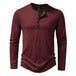 Mens Knit Long Sleeve Henley T-shirt Fashion Button Collar Tops Wine Red Men Clothing Zimivas