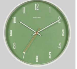 minimalist silent wall clock Green number metal white fram 0 null